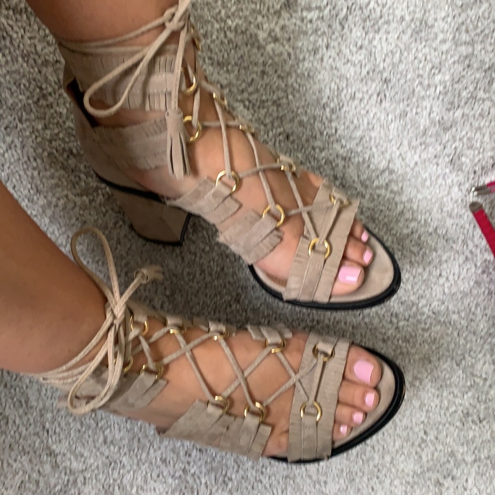 BCBG Laceup block heels